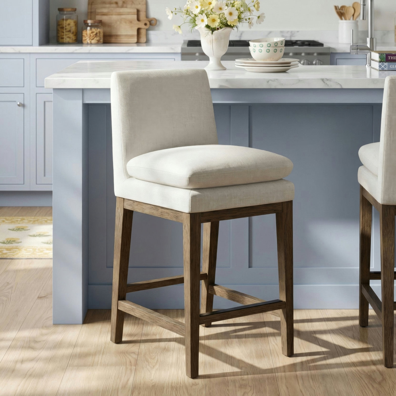 Bethea Upholstered Counter Stool, Linen, Graywash
