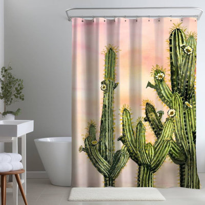 Weberocereus Cactus – Exotic Botanical – Polyester Shower Curtain, Dye Sublimation Print, 71" W × 74" L