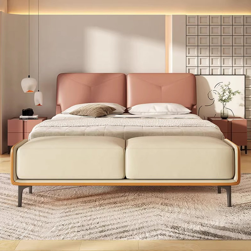 Banc rembourré, Orange / beige