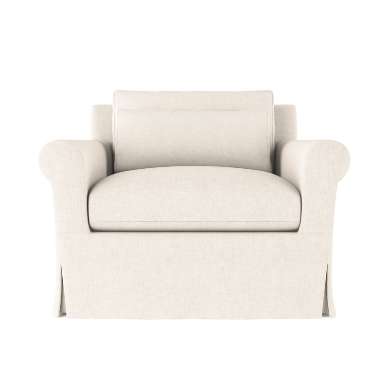 Transitional Skirted Chair, 34" H x 40" W x 38" D, Plush Velvet Alabaster, Weathered