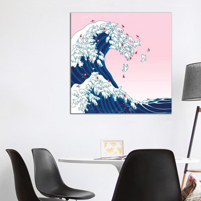 Christmas Llama Great Waves In Pink by Big Nose Work - Wrapped Canvas Print