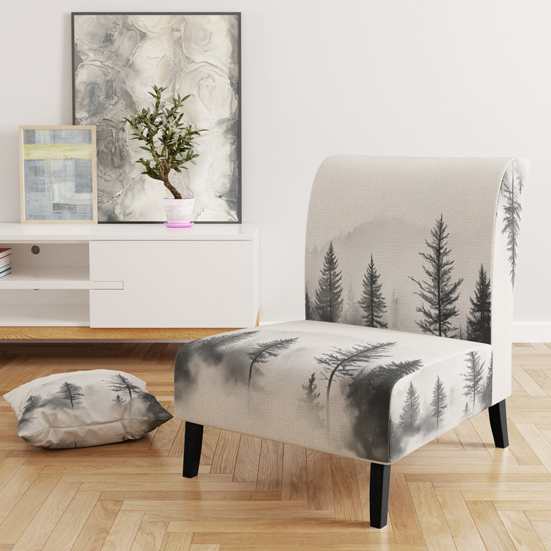 Forest Upholstered Chair - Monochrome Forest - Grey and white Foggy Pines II Side Chair, Slipper Armless