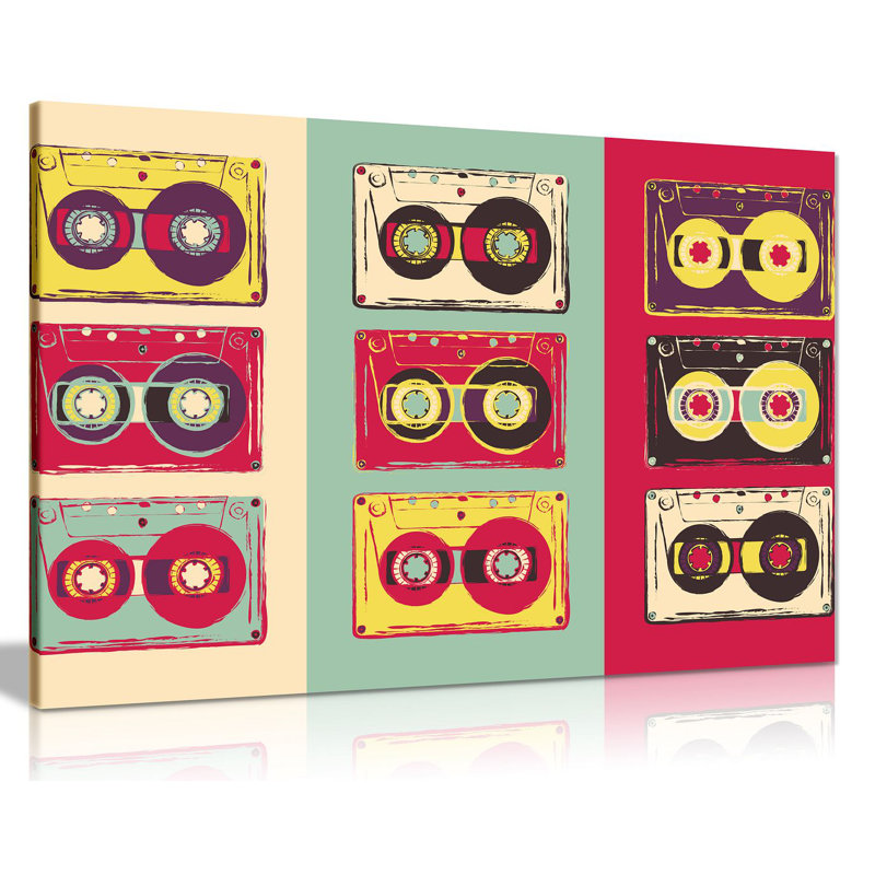 Funky Cassettes - Wrapped Canvas Print, 20cm H x 31cm W