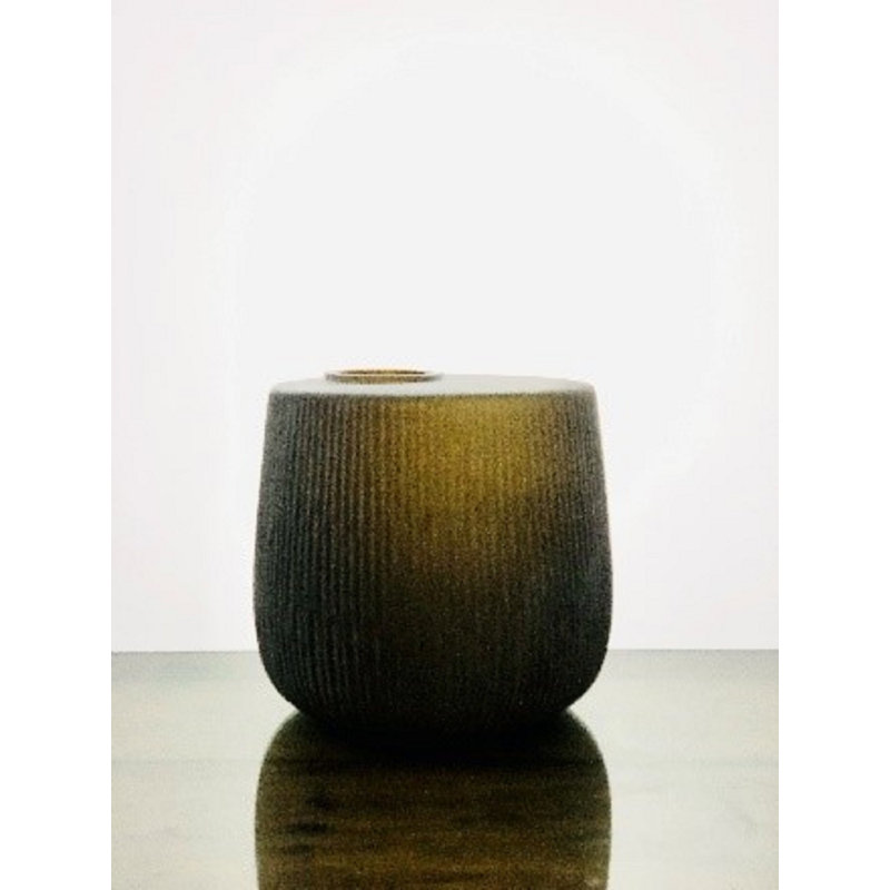 Vase Tabla Killi vertical taillé à la main finition pierre Lg fumée diamètre 12 po