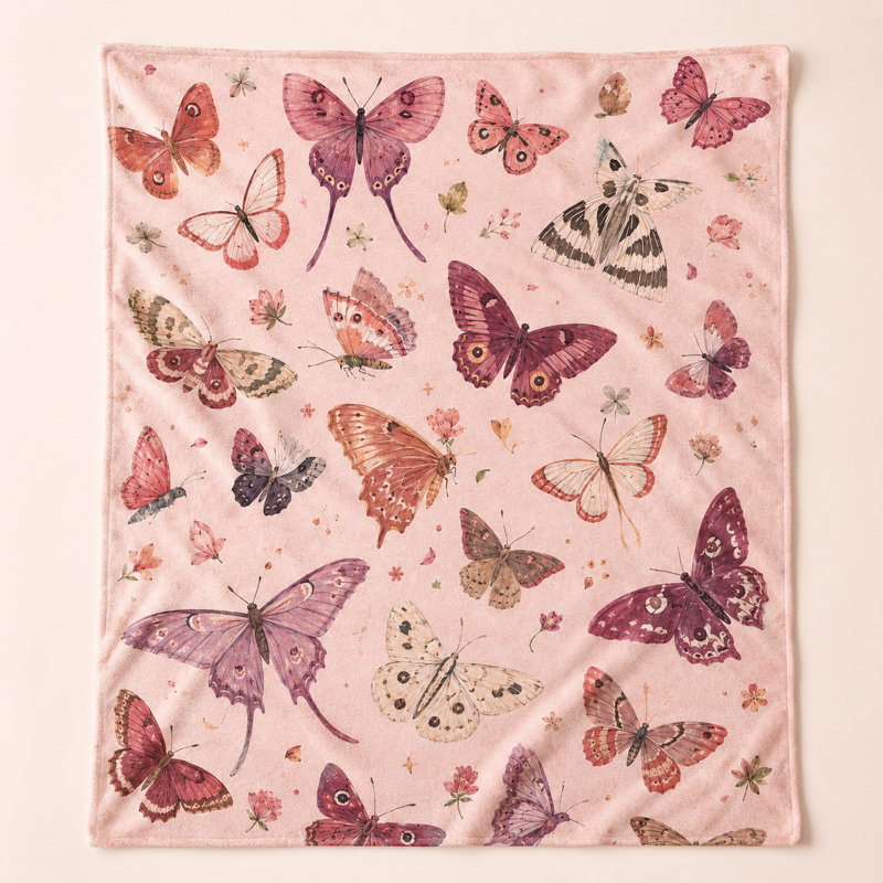 Couverture en flanelle papillon rose et papillon de nuit Blush, L 80 po x l 60 po