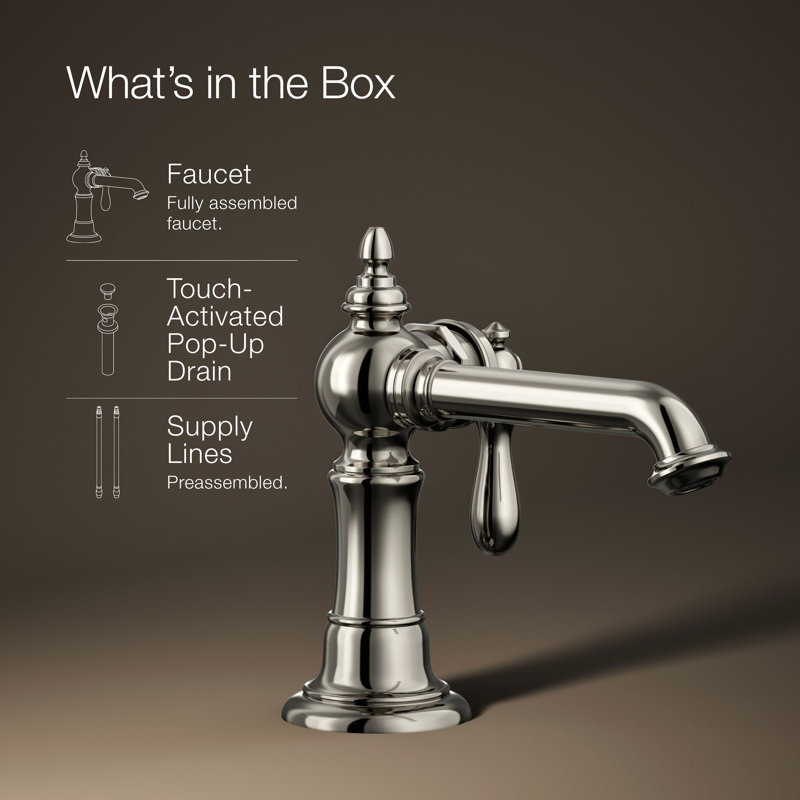 Robinet de salle de bain monotrou avec drain Artifacts®, Nickel poli éclatant