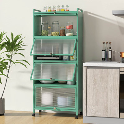 Ebern Designs 5-Tier Kitchen Baker's Rack Storage Cabinet Mobile Microwave Stand Flip-Up Doors