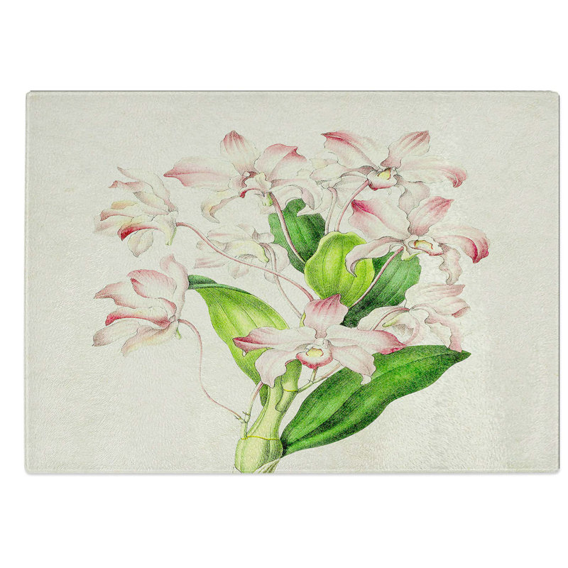 Glass Illustration of Pink Dendrobium Orchids Chopping Board, 28.5 cm W x 20 cm L