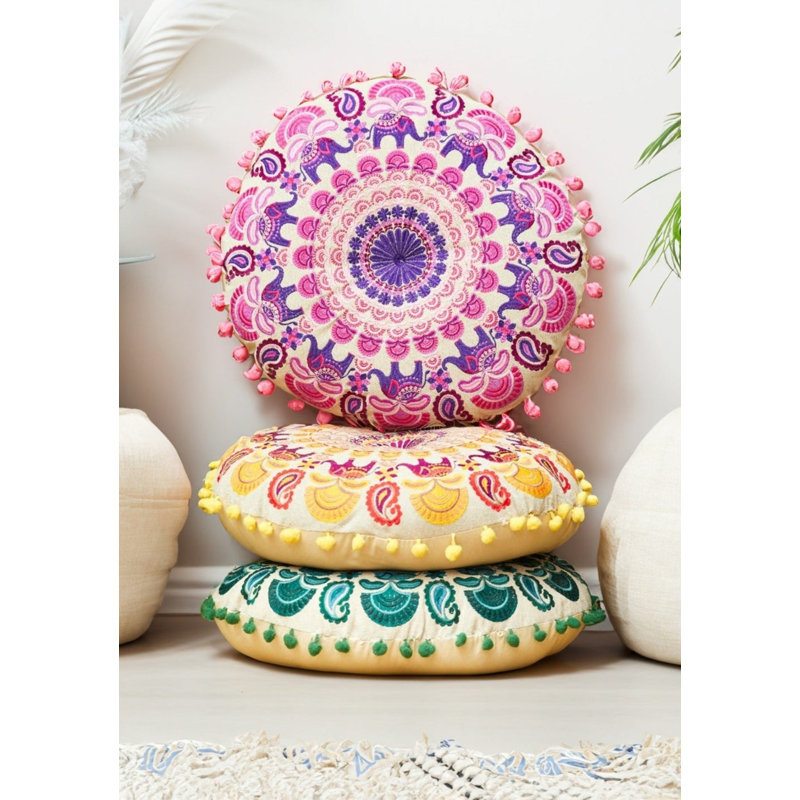 Brielle Eco-Fill Geometric Circular Floor Pillow Insert, Orange