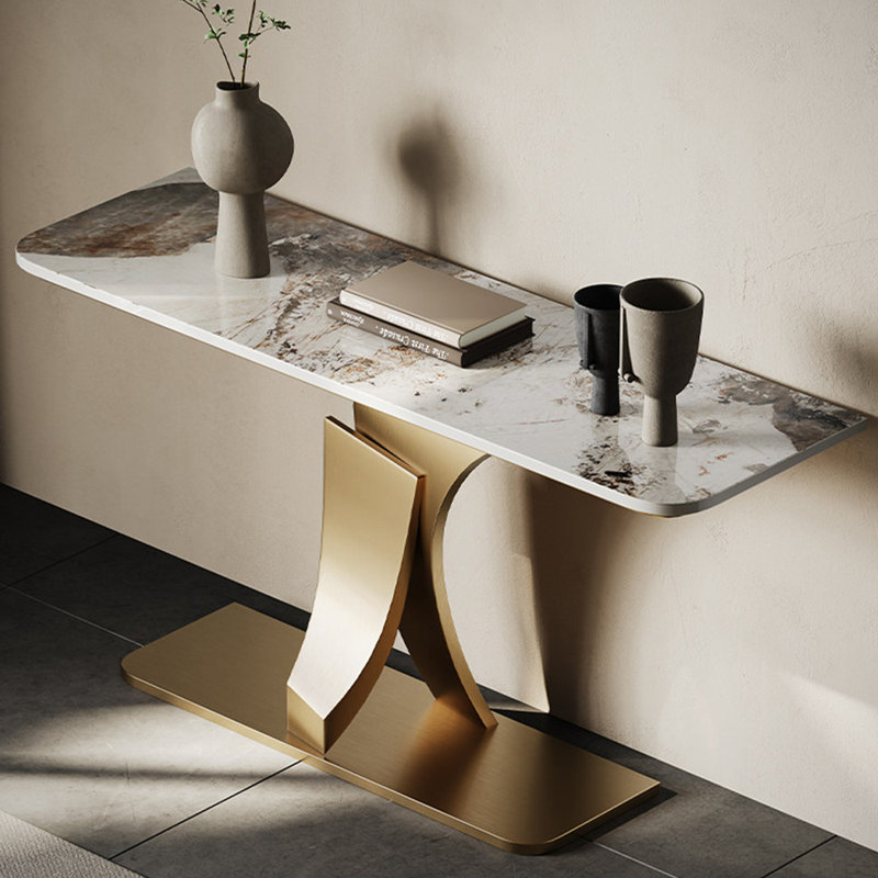 Console italienne de luxe minimaliste, 33.5" H x 47.2" W x 13.8" D, Doré