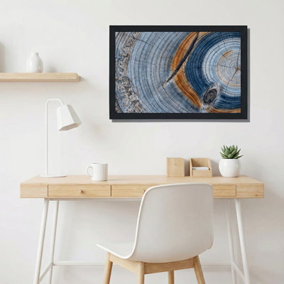 Art sur toile, souche d'arbre avec anneaux de croissance bleus et bruns