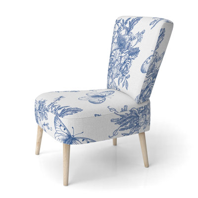 Blue d'appoint et papillons II - Chaise d'appoint en velours