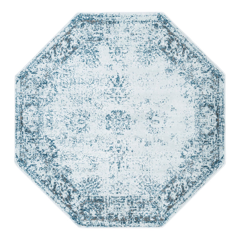 Tapis Brandt, Non, Bleu clair / Bleu marine, Octogone 6 pi 1 po x 6 pi 1 po