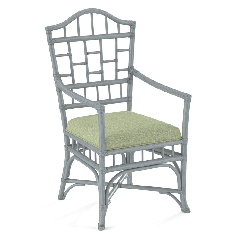 Chippendale Upholstered Arm Chair, Nickel, White Textured Performance; 0865-91