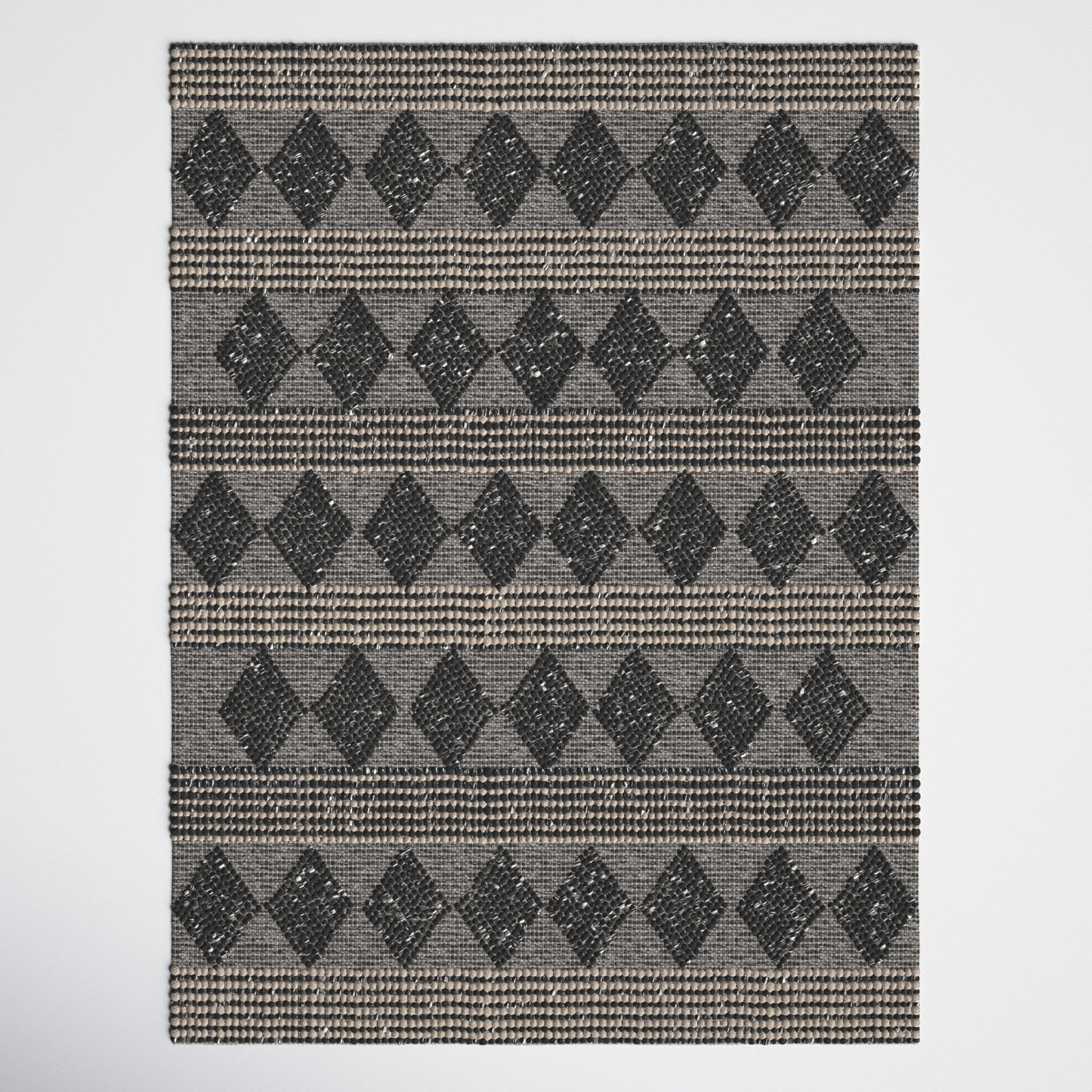 Altie Charcoal Beige Hand-Woven Geometric Rug, Rectangle 6' x 9'