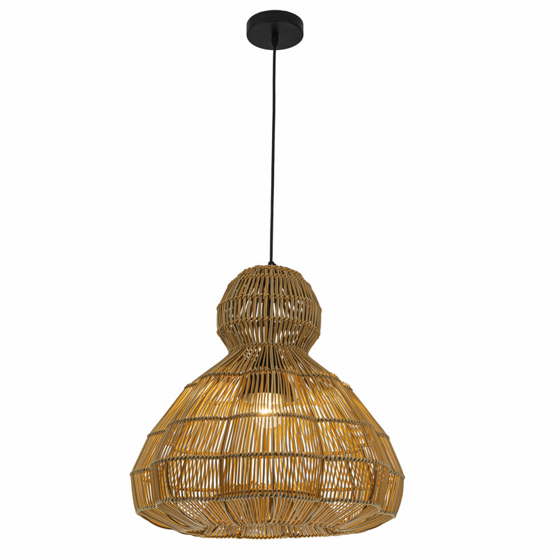 1-Light Wicker Outdoor Pendant Light, Coastal Boho Style Scalloped- Handwoven- Tan Shade