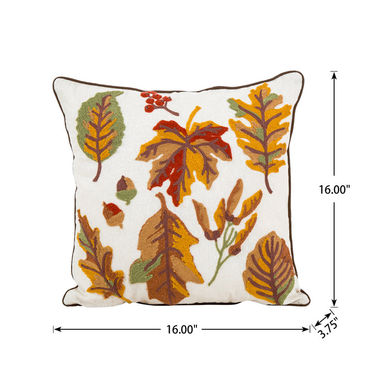 Beige and Brown Embroidered Linen Square Thanksgiving Throw Pillow Set