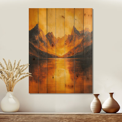 Lumière dorée sur les montagnes - Décoration murale en bois paysage de montagnes - sur bois de pin naturel