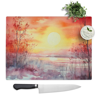 Sunrise Watercolour No.2  Glass Chopping Board
