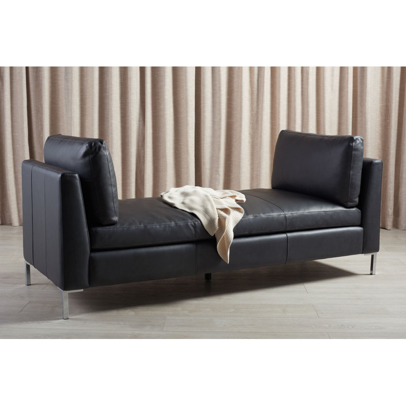 Quidnet Genuine Leather Upholstered Bench, Black Genuine Leather