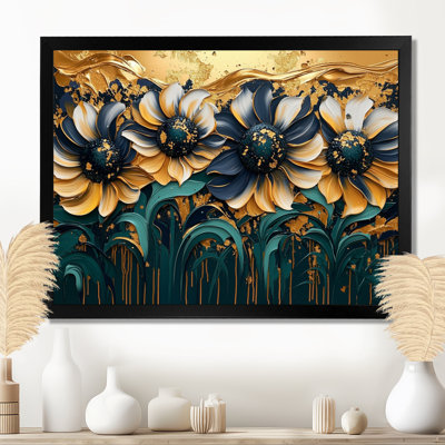 Champ de fantaisie champ de tournesols émeraude - art mural tournesols pour le salon
