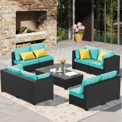  𝗙𝘂𝗹𝗹𝘆 𝗔𝘀𝘀𝗲𝗺𝗯𝗹𝗲𝗱 𝗖𝗵𝗮𝗶𝗿𝘀, Ensemble de meubles de patio pour 8 personnes Ensemble de conversation modulaire en rotin