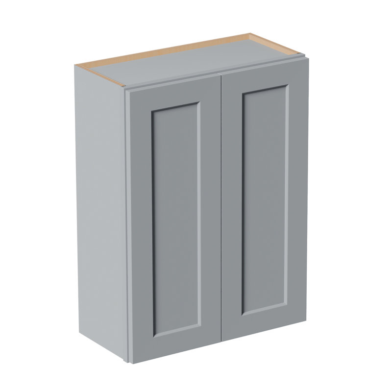 Gray Shaker Solid Wood Wall Cabinet With Soft-Close Doors, Adjustable Shelves - 27" Double Door Storage For Kitchen, Bathroom, Laundry, Garage (Easy Assembly, 27"W X 12"D X 36"H)