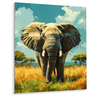 Éléphant dans la savane luxuriante - reproduction d'art moderne en métal, art mural éléphant en métal