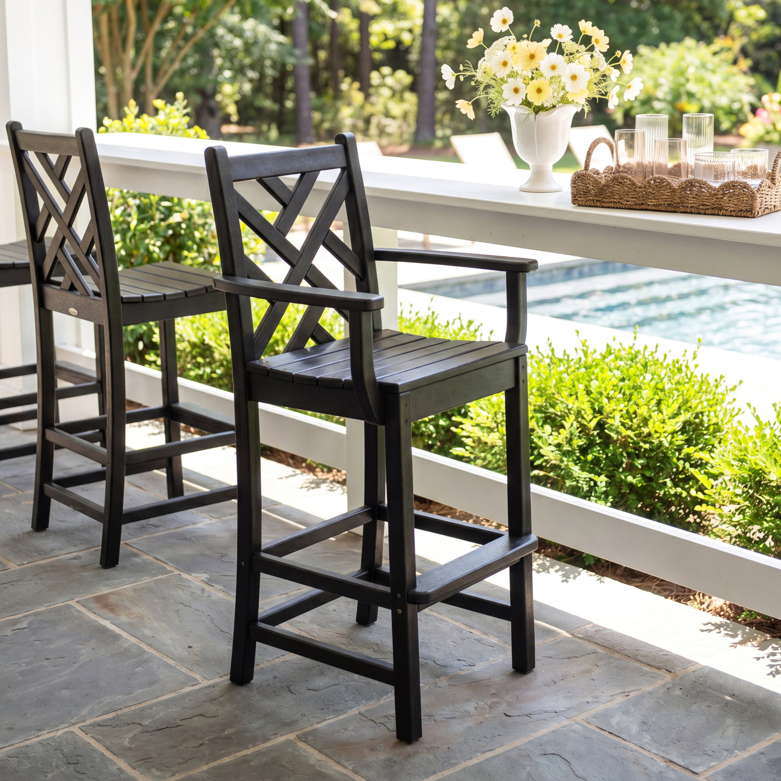 POLYWOOD® Chippendale Patio Bar Stool, Black