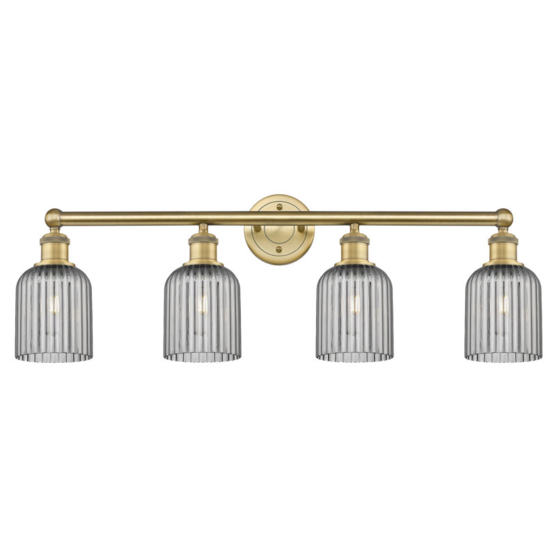 Fiennes 4 - Light Dimmable Vanity Light, Brushed Brass, Smoke Gray