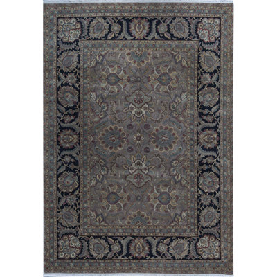 Crown Wool Oriental Area Rug in Ivory/Black
