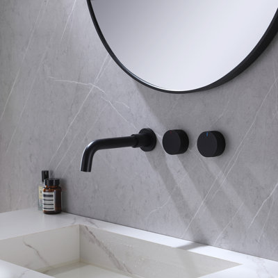 Robinet de lavabo de salle de bain mural à deux poignées avec drain optionnel