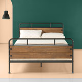 Parthenon Industrial Metal Bed Frame with Wood Detail Head and Foodbaord