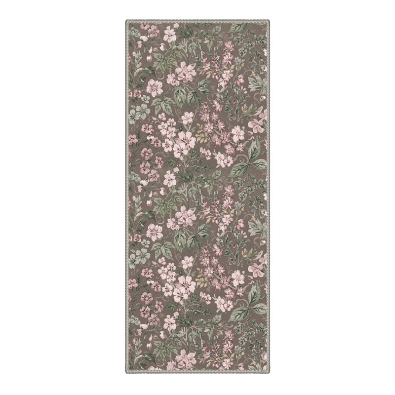 Tapis rosé / brun / vert Aura, Brown/Ash Rose/Green, Tapis de couloir 2 pi 6 po x 8 pi