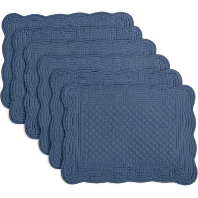 Ensembles de table rectangulaires en coton matelassé bleu saphir (lot de 6)
