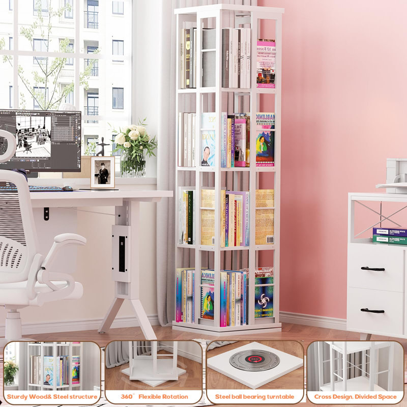 White 4-Tier 360 Rotating Corner Bookshelf