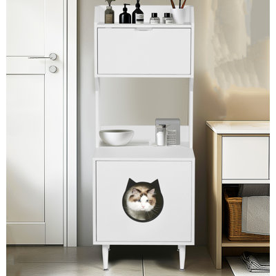 Cat Litter Box Enclosure With Door And Shelves