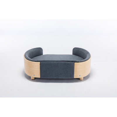 Scandinavian style Elevated Dog Bed Pet Sofa With Solid Wood legs and Bent Wood Back, Velvet Cushion,Mid Size