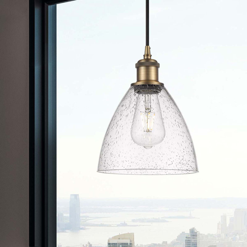 Luminaire suspendu en forme de dôme à 1 lumière Haide, DEL, H 11,25 po x l 7,5 po x P 7,5 po, Laiton brossé