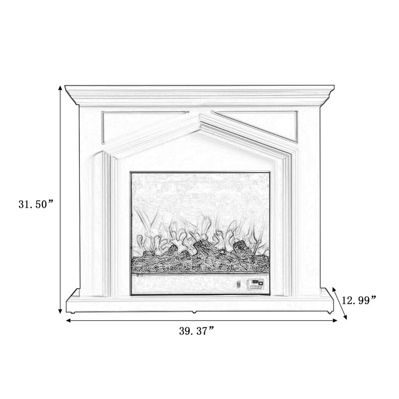 Foyer électrique en bois massif, Blanc, H 31,5 po x l 39,37 po x P 12,99 po