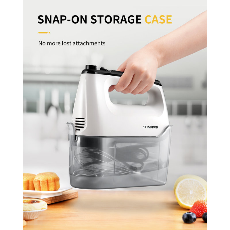 Batteur électrique à main, 250 W, 6 vitesses et fonction turbo, étui de rangement à clipser, 5 accessoires en acier inoxydable pour fouetter, mélanger les biscuits, les brownies, les gâteaux et les pâtes à gâteau.
