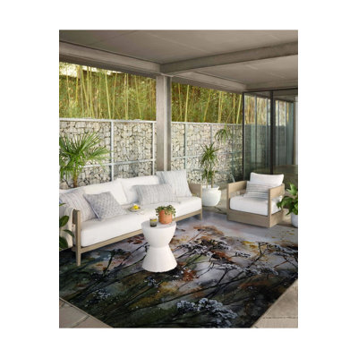 Branches and Flowers Pattern Woven Base Machine Washable Rug