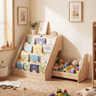 Organisateur de rangement pour enfants avec chariot à tiroir à roulettes, étagère à livres à 4 niveaux pour enfants