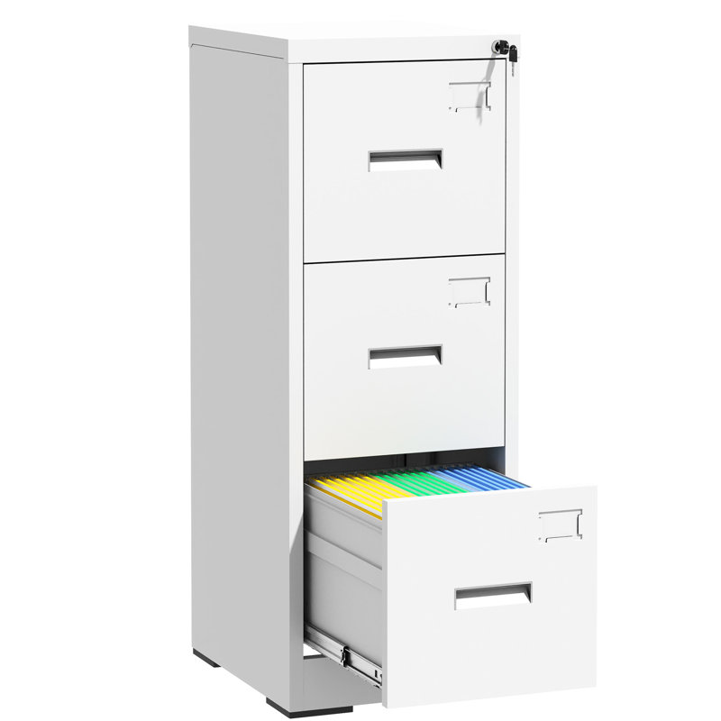 Classeur vertical en métal avec serrure et fente pour cartes, Blanc