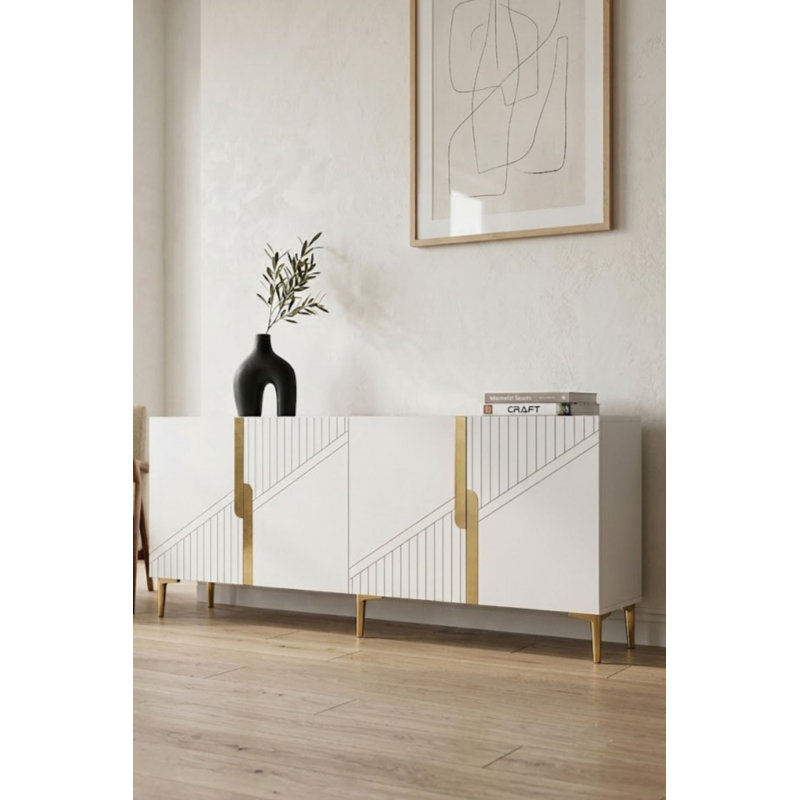 Console, 29.5" H x 59.06" W x 12.6" D, White/Gold
