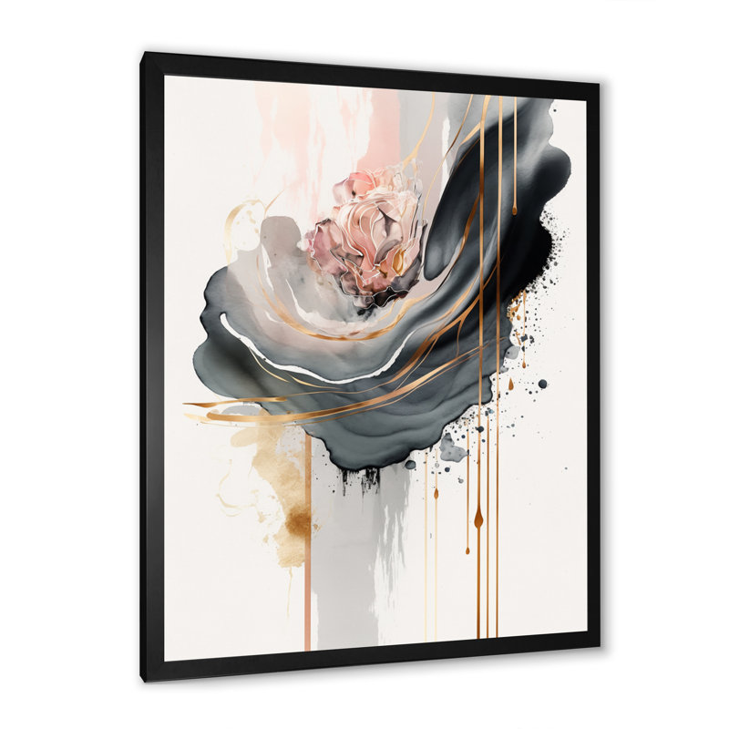 Impression sur toile «Gray Elegant Roses - Floral Roses», Cadre photo noir, H 20 po x l 12 po