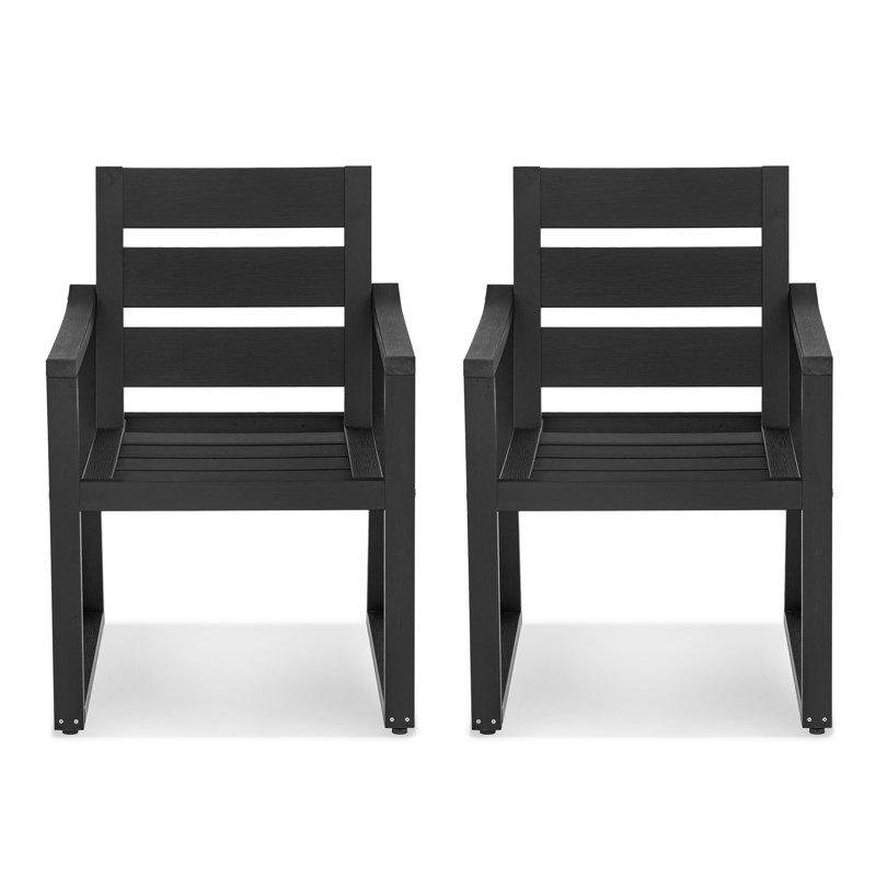 Set Of 2 Outdoor Furniture Dining Room Patio Chair With HDPS Material, Black