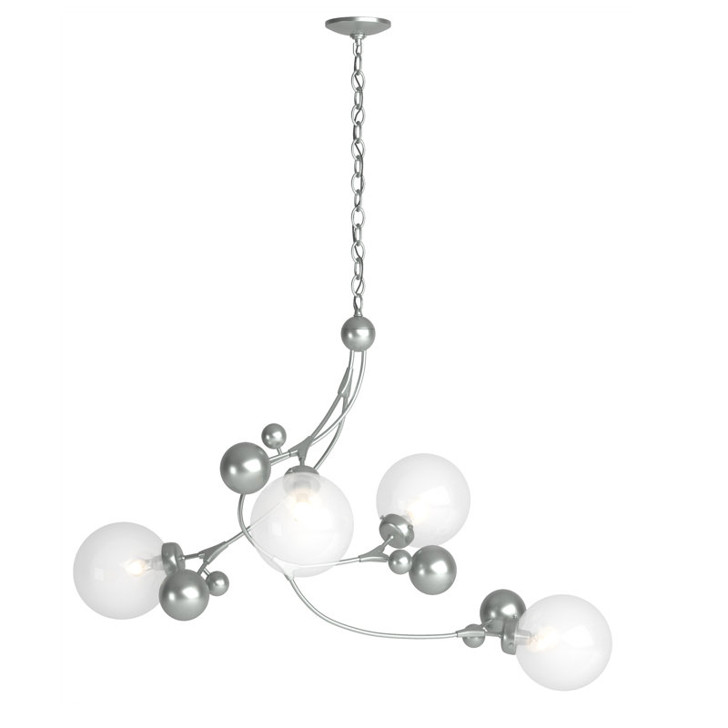 Sprig 4 - Light Unique/Statement Geometric Chandelier, Vintage Platinum, Opaline