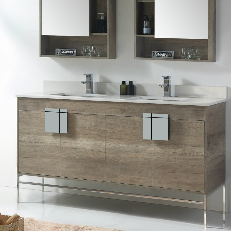 Ensemble de meuble-lavabo double 60 po Tortola, Chrome poli, Gris ombré