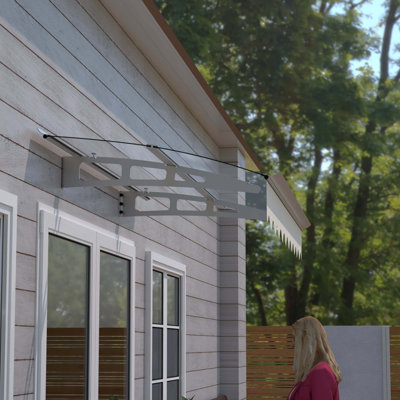 Auvent de porte en tôle de polycarbonate de cristal épais de 0,137 pouce et alliage d'aluminium avec cantonnière pour mur en béton